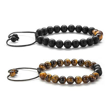Load image into Gallery viewer, Tiger eye couple bracelets matte black agate beads bracelet - The World&#39;s Shop
