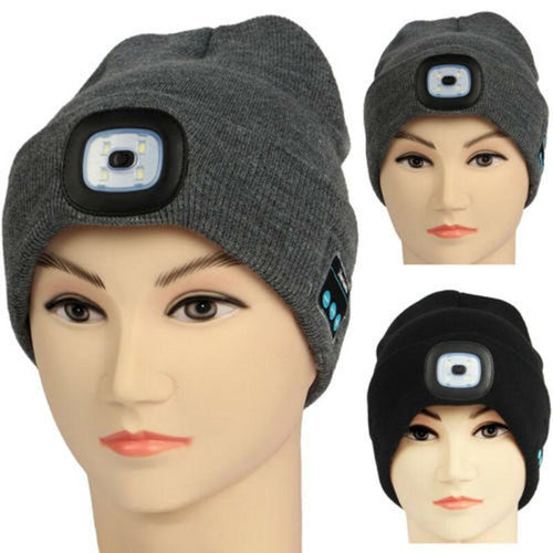 Winter Beanie Hat with Wireless Bluetooth Headphone Headset & 4 LED Light - The World's Shop